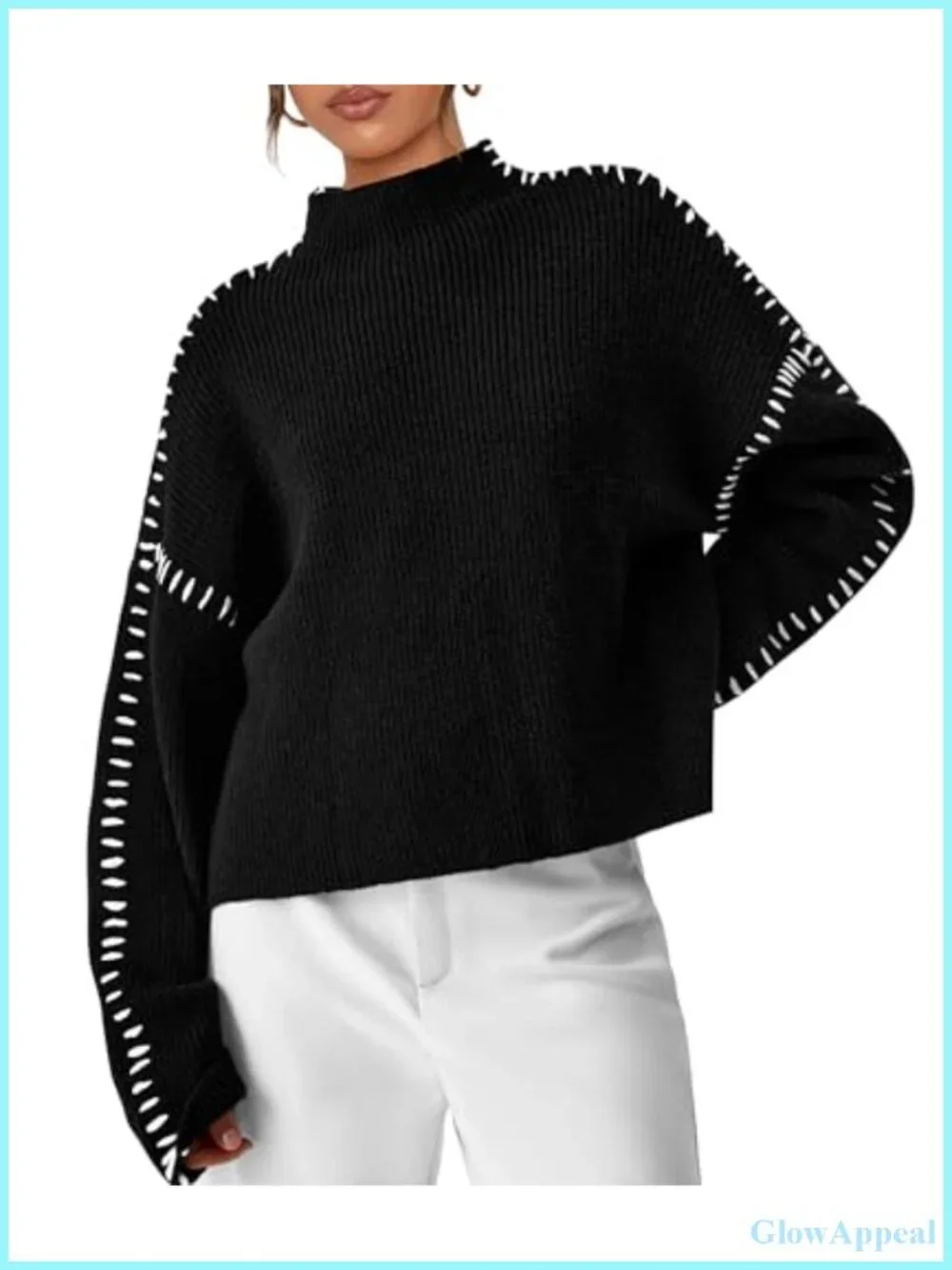 Womens Chunky Knit Oversized Pullover Sweater Mock Neck Long Sleeve Top